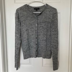 Ann Taylor Wool Linen Blend Heathered Gray Cardigan Womens Size Medium